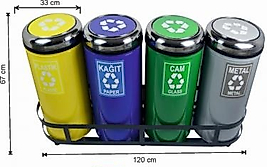 180 LT DÖNER KAPAKLI GERİ DÖNÜŞÜM SETİ BOYALI DÖRTLÜ  ( KDV DAHİL )