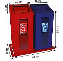 2 BÖLMELİ ŞEFFAF KIRILMAZ CAMLI BOYALI GERİ DÖNÜŞÜM SETİ 108 LT ( KDV DAHİL )