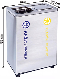 DÖNER KAPAKLI GERİ DÖNÜŞÜM ÇÖP KOVASI 108 LT (2 BÖLMELİ, 430 KALİTE VE GALVANİZ İÇ KOVALI)