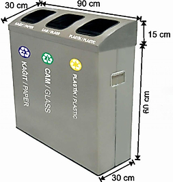 162 LT ÜÇLÜ GERİ DÖNÜŞÜM ÇÖP KOVASI PASLANMAZ ( KDV DAHİL )